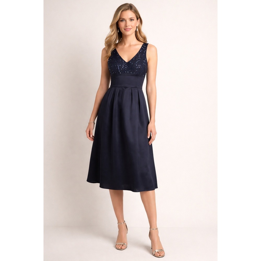 Talbots Satin Beaded Cocktail Dress 4 Elegant Occasion Wedding Guest Celestial - Picture 1 of 7